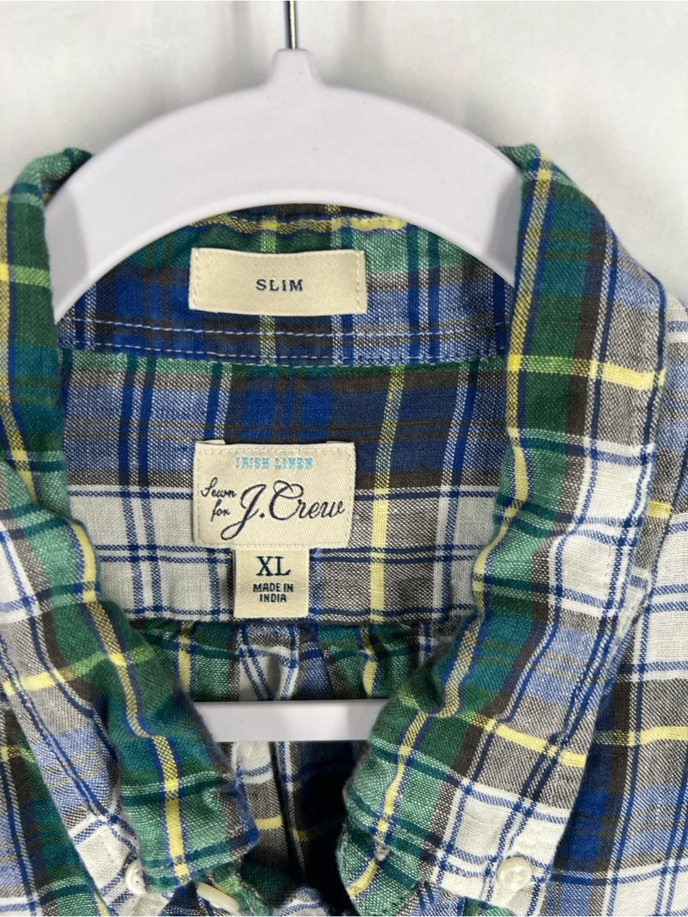 J.Crew Baird McNutt Irish Linen Plaid Button Down Shirt Slim Fit Size XL